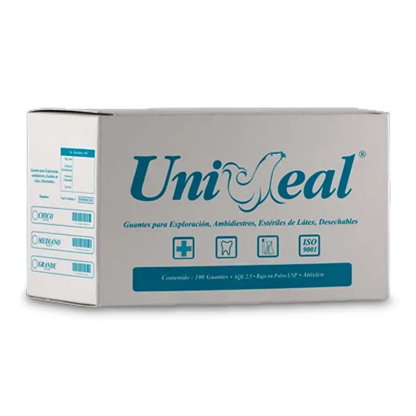 [GU0730] GUANTE ESTERIL de examen LATEX BAJO EN POLVO Marca UNISEAL (Ch)