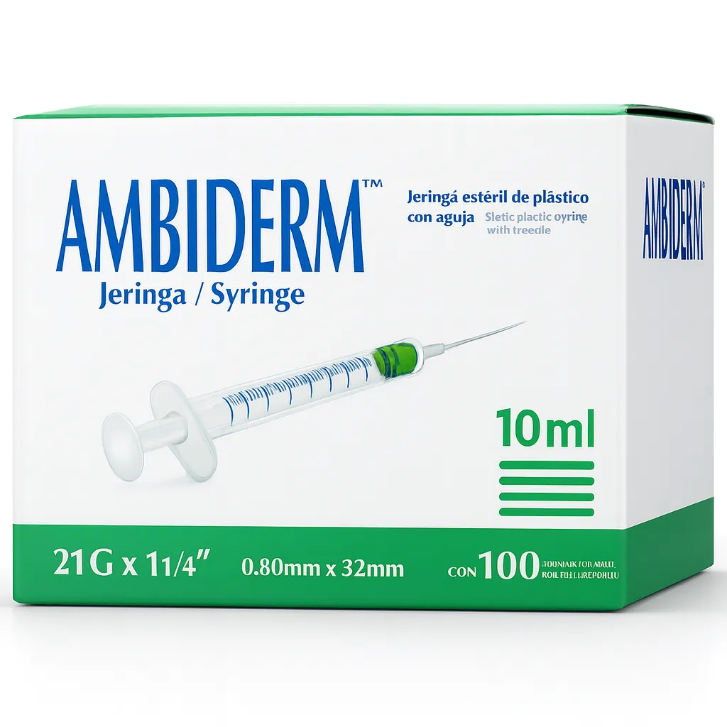[JE0690] JERINGA 21GX32MM CON 100 PZS. Marca AMBIDERM (10Ml)