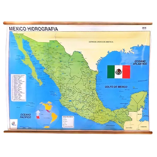 [LA2680] LAMINA PLASTIFICADA REPUBLICA MEXICANA HIDROGRAFIA CON BASTON Marca LABESSA