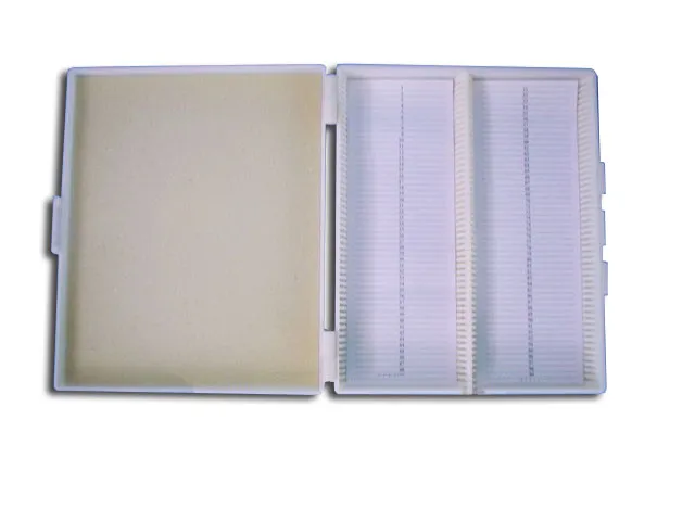 CAJA DE PLASTICO PARA 100 PREPARACIONES MICROSCOPICAS Marca HEATROW