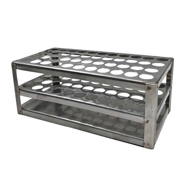 [GR0540] GRADILLA DE ACERO INOXIDABLE PARA 48 TUBOS DE HASTA CON OREJAS Marca LABESSA